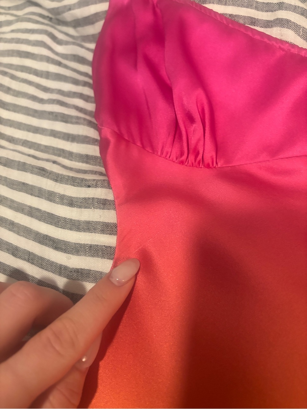 JOSEFINE SILK DRESS Pink Lime Ombre Retrofete silk mini slip dress backless - Picture 8 of 16